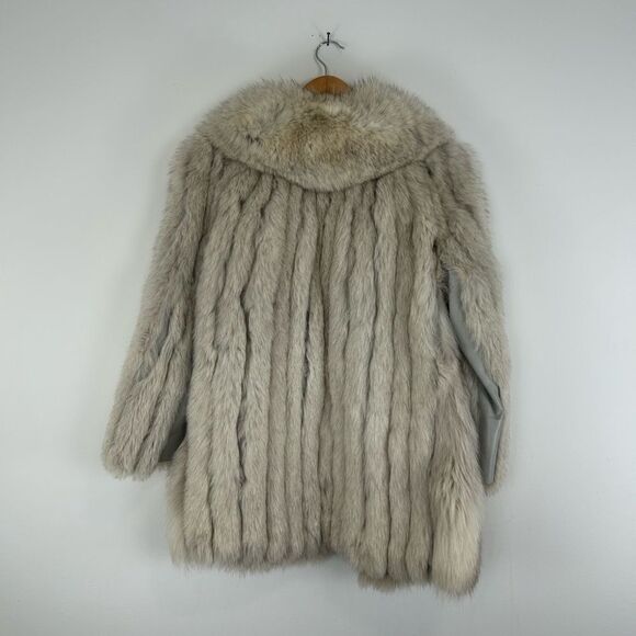 Vintage Grey Silver Fox Genuine Fur Coat Belted with Leather Trim - Picture 5 of 8